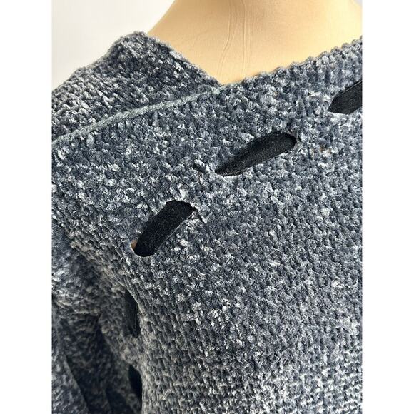 POL Women's Small Asymmetrical Large Chunky Knit Sweater Velvet Blue Gray - Picture 3 of 12